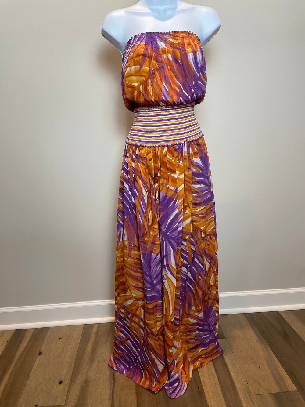 BCBGMaxAzria Strapless Silk Tropical Maxi Dress Size M Casual Resort Wear